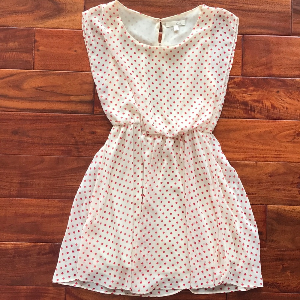 LUSH Ivory and Red Polka Dot Dress